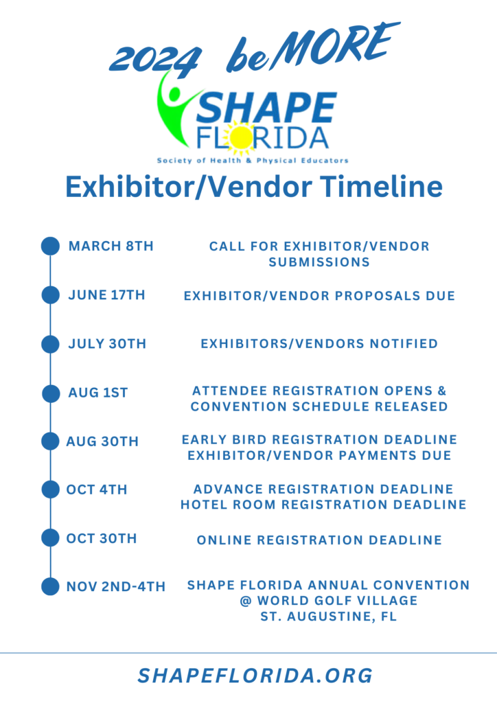 2024 Shape Florida Convention - Exhibitor/Vendor Timeline | ShapeFlorida.org